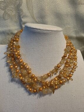 #1270 Ross-Simons Genuine Golden Pearl and Citrine Multi-Strand Necklace